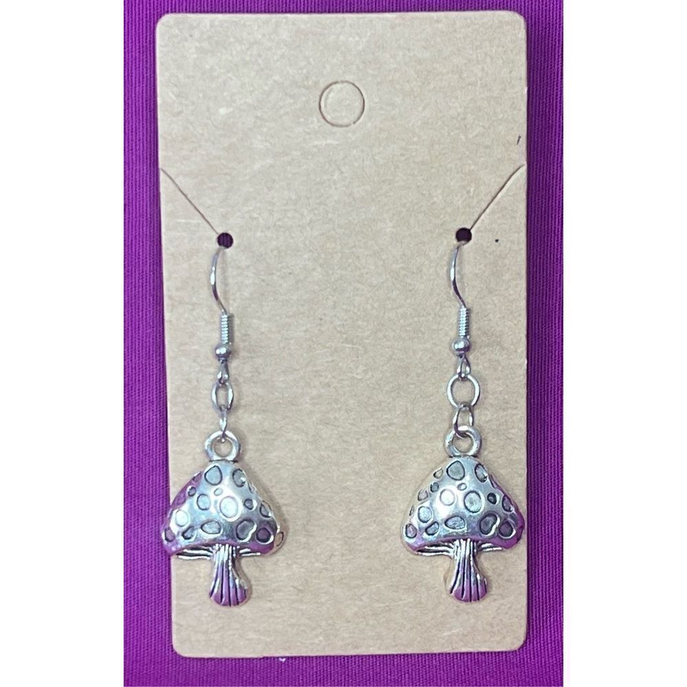 Handmade Silver Dangly Mushroom Earrings